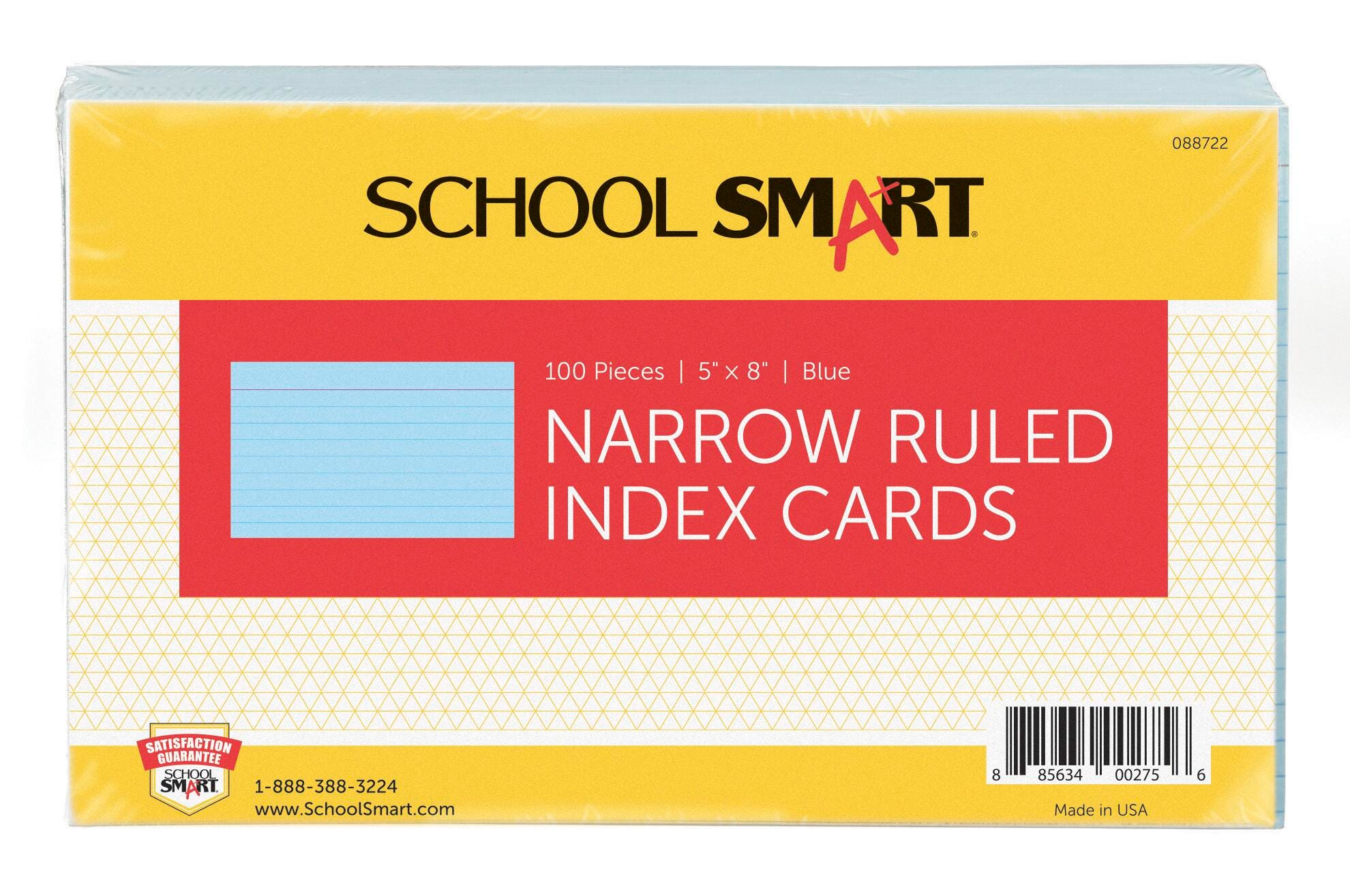 School Smart Ruled Index Cards, 5 x 8 Inches, Blue, Pack of 100 088722